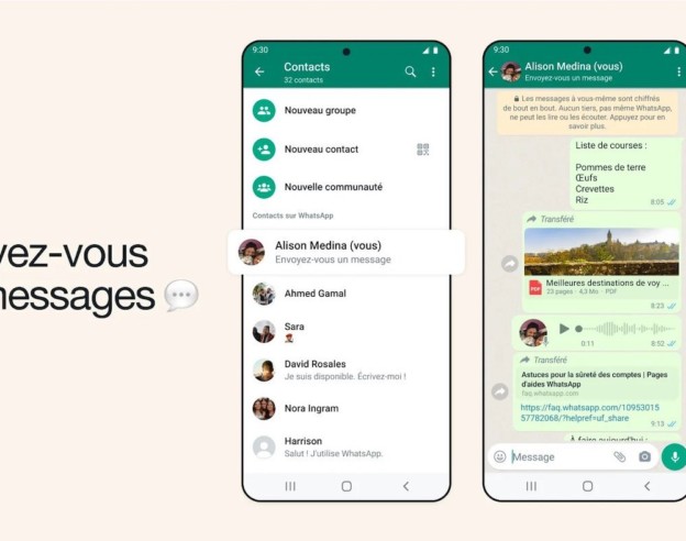 image de l'article WhatsApp ajoute une fonction pour s’envoyer des messages à soi-même
