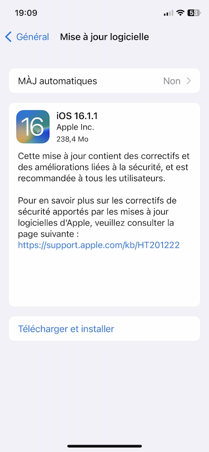 iOS 16.1.1 Disponible