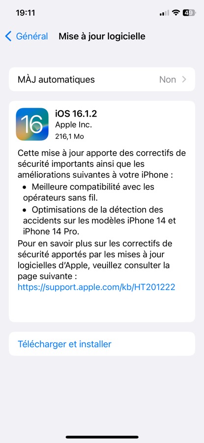 iOS 16.1.2 Disponible