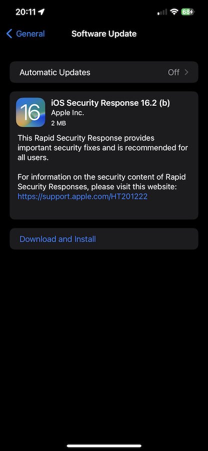 iOS 16.2 Beta 3 Mise A Jour Securite Separee 2