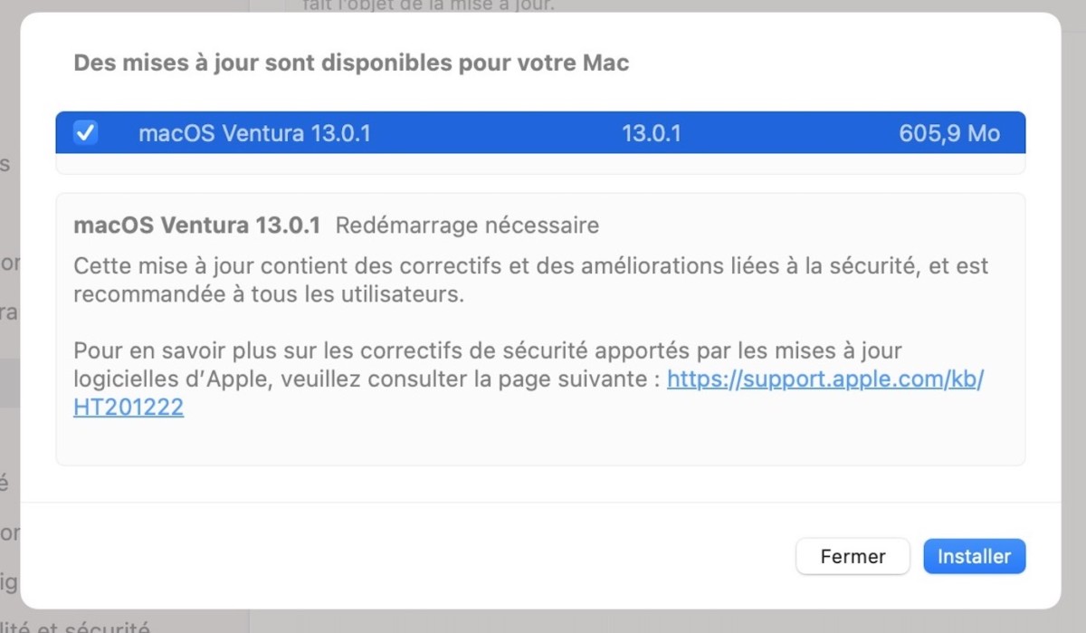 macOS 13.0.1 Disponible