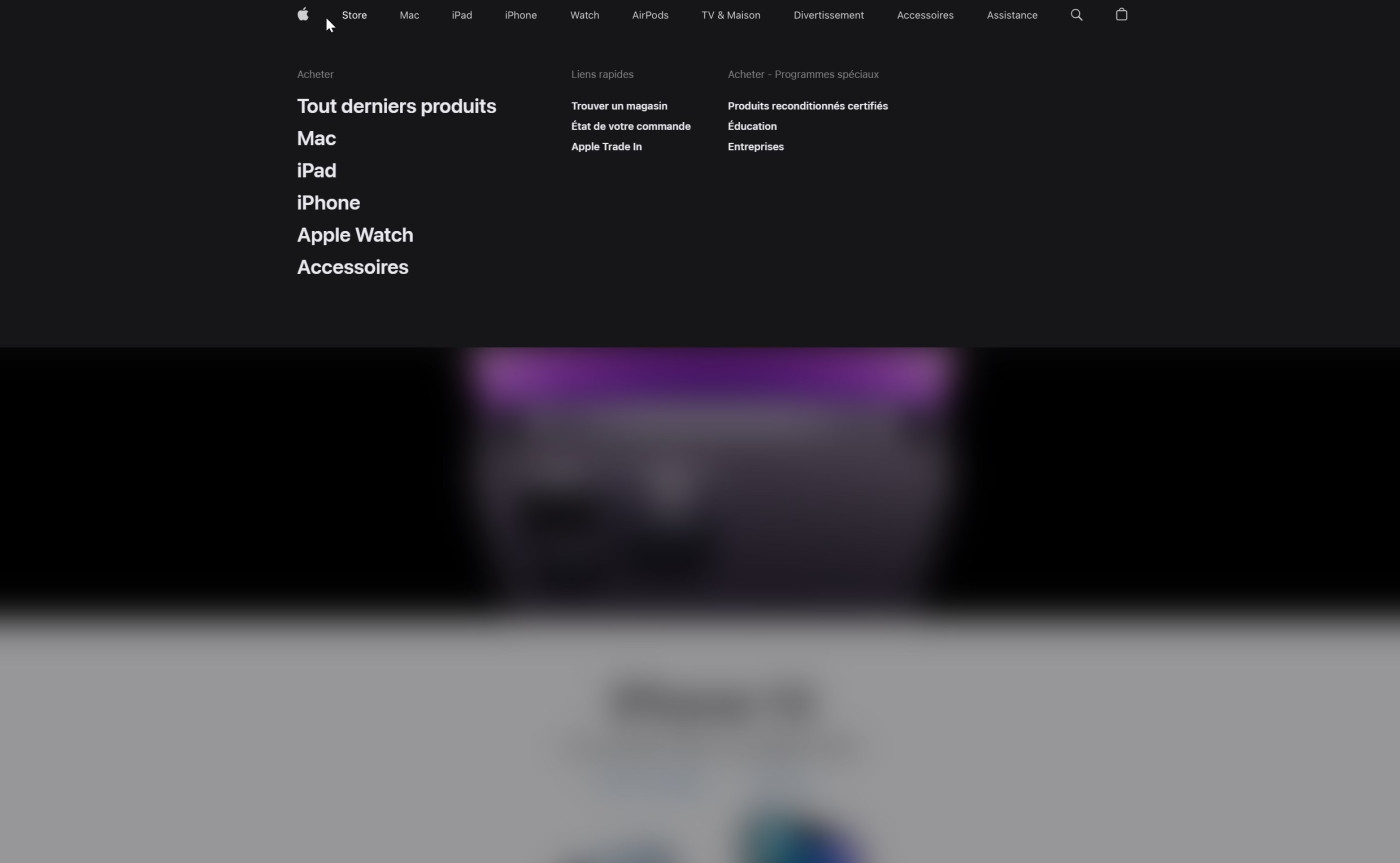 Site Apple Menus Deroulants