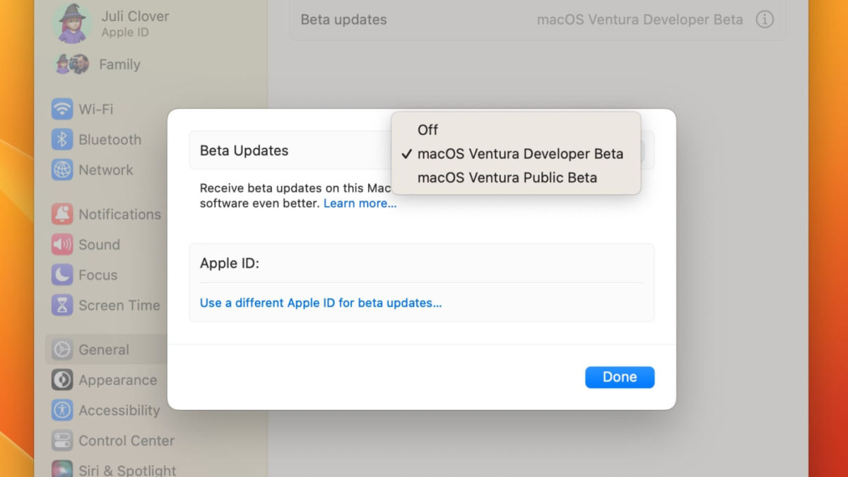macOS 13.4 Beta Choix Reglages
