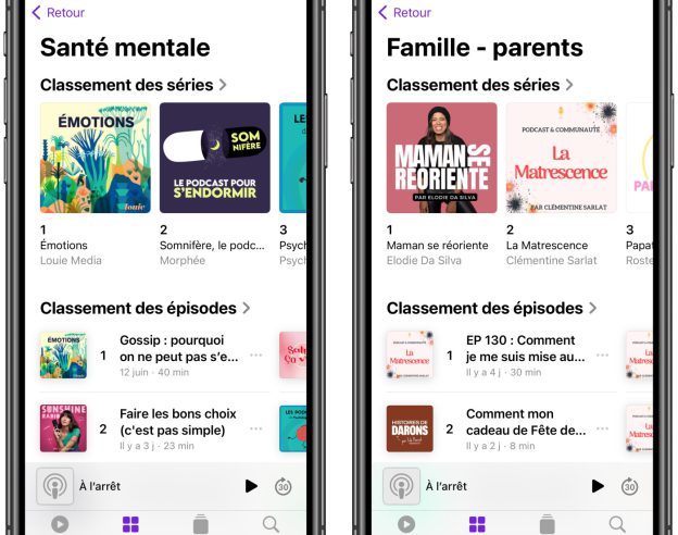 Apple Podcasts Application iPhone Sous-Categories