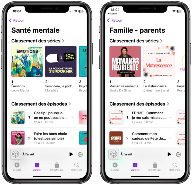 Apple Podcasts Application iPhone Sous-Categories