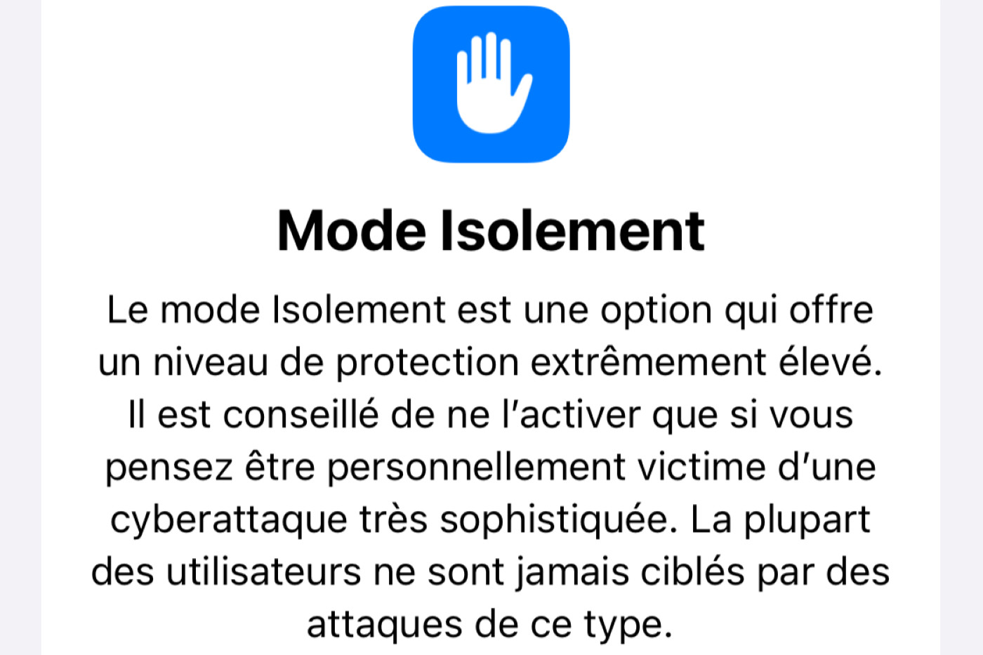 Mode Isolement