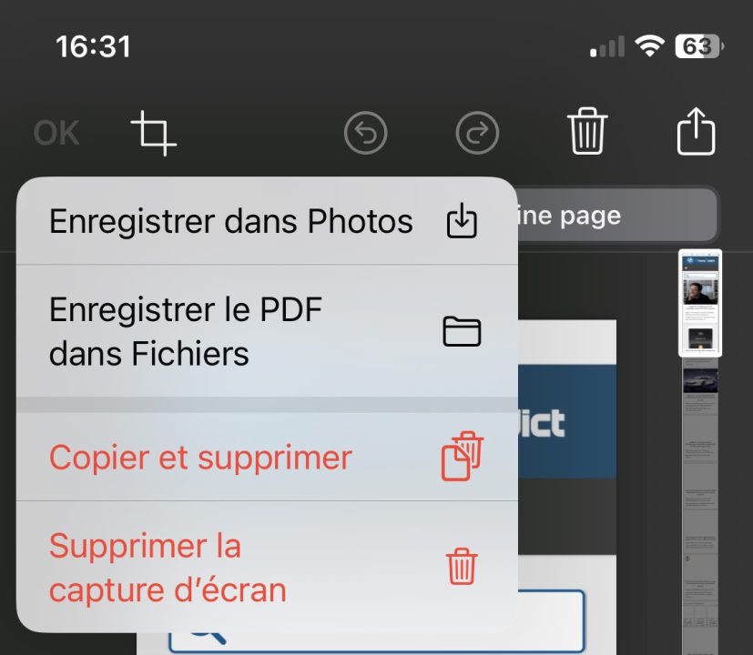 iOS 17 Beta 3 Enregistrer dans Photos Capture Ecran Page Entiere