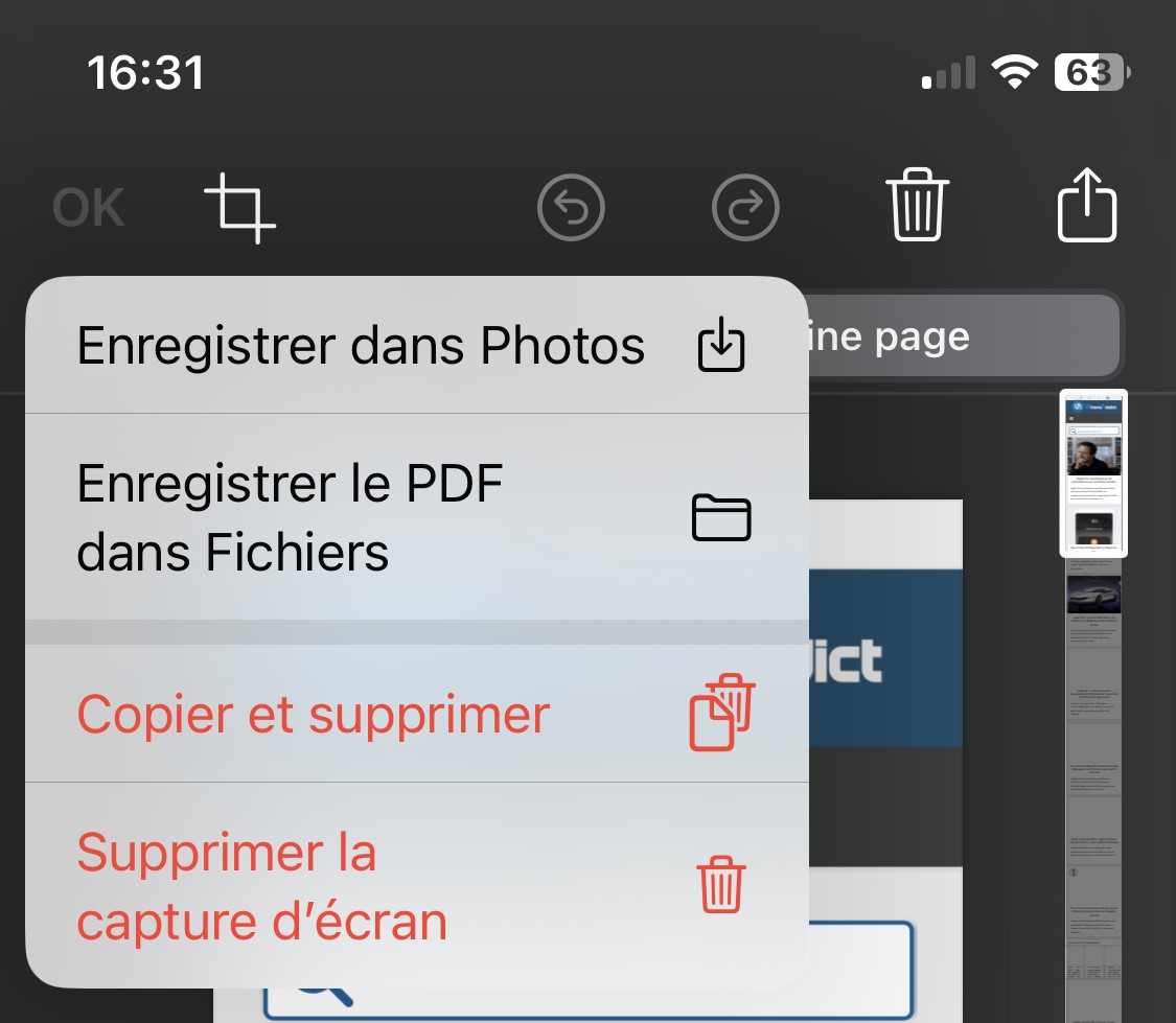 Capture Ios iOS 17 propose la sauvegarde des captures d’écran d’une pleine page ...