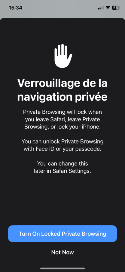 iOS 17 Beta 5 Verrouillage Navigation Privee