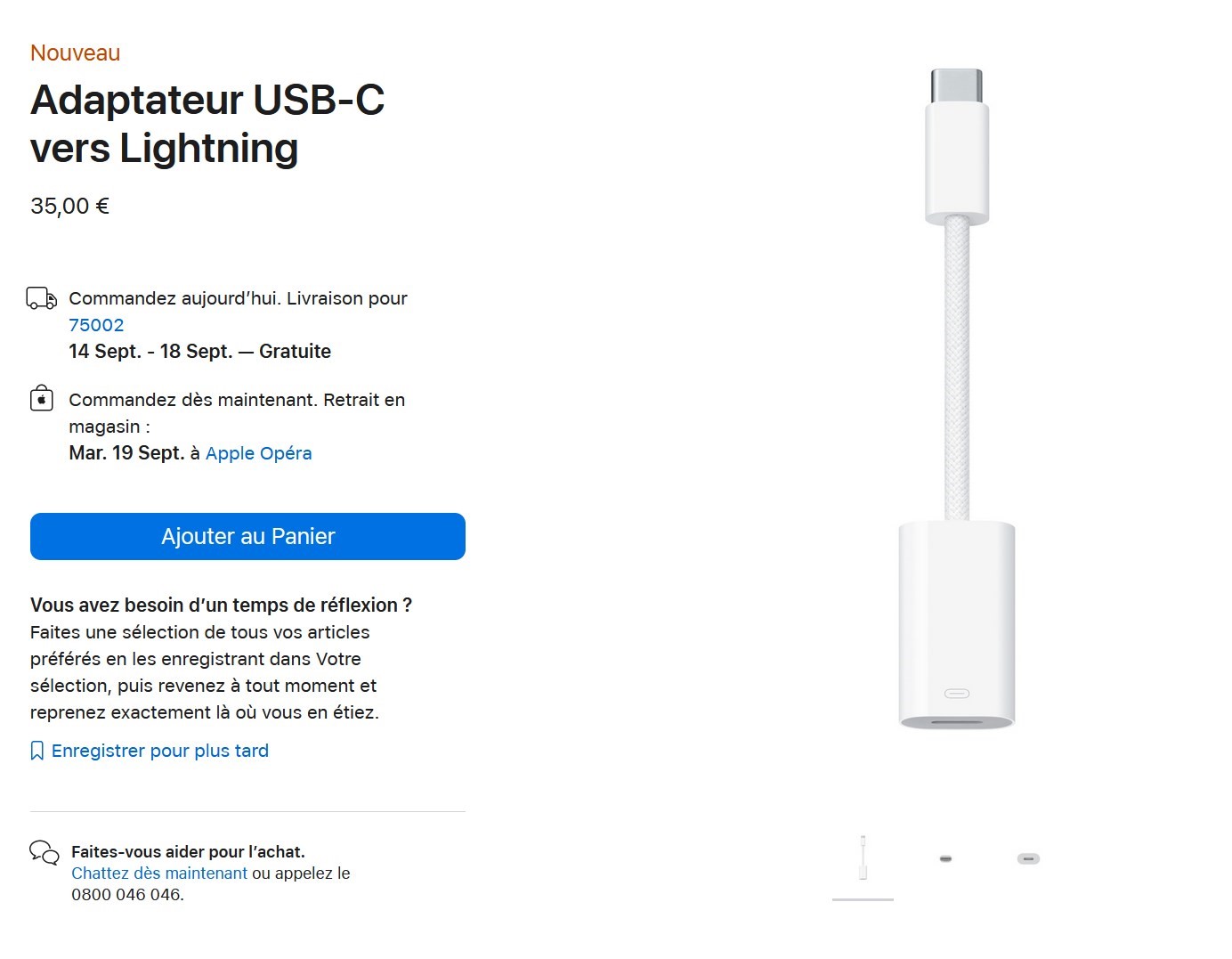 Apple se fait plaisir avec un adaptateur USB‑C vers Lightning à 35€