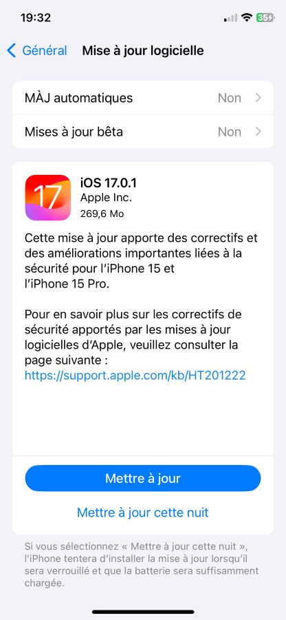 iOS 17.0.1 Disponible