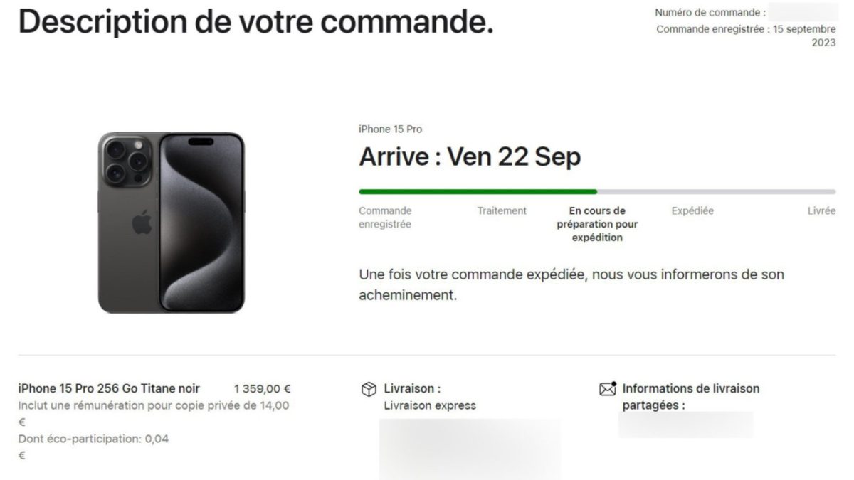iPhone 15 Pro Commande Preparation Expedition