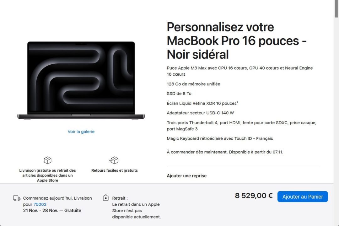 MacBook Pro M3 Max Toutes Options Prix
