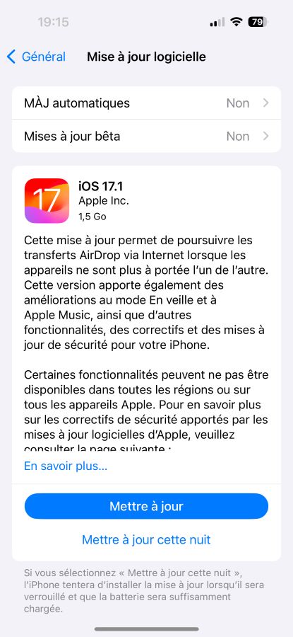 iOS 17.1 Disponible
