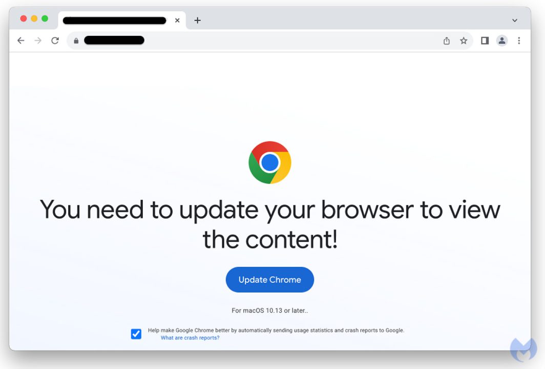 Fausse Mise à jour Chrome Mac