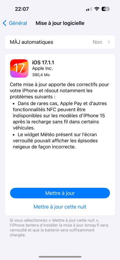 iOS 17.1.1 Disponible
