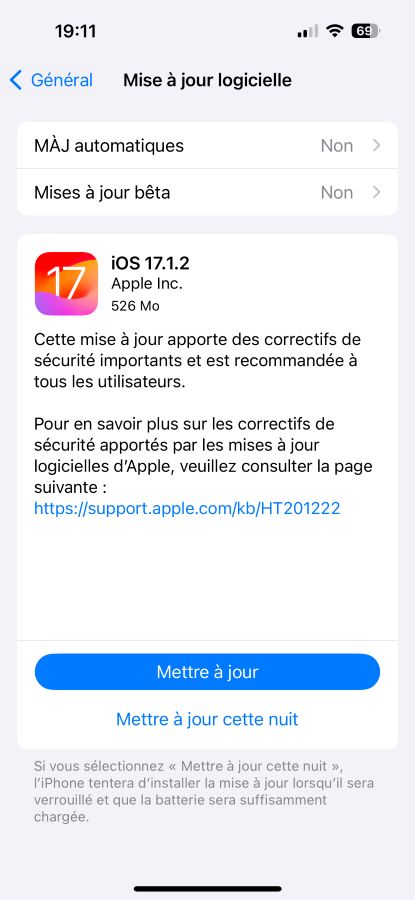 iOS 17.1.2 Disponible
