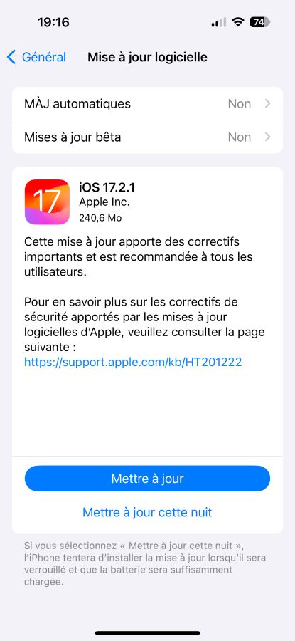 iOS 17.2.1 Disponible