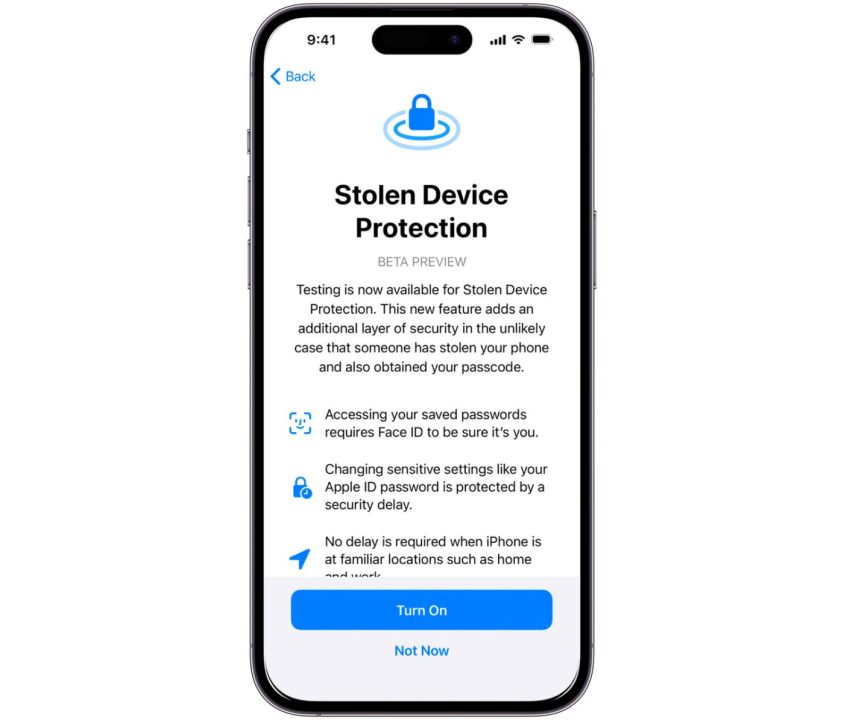 iOS 17.3 Protection Vol Appareil Option