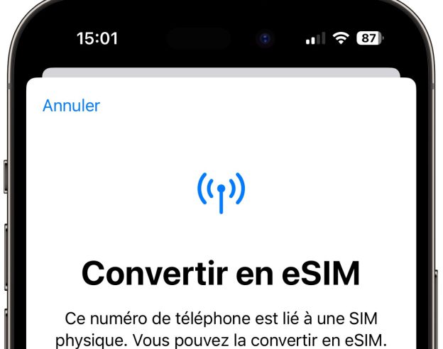 iPhone Convertir Carte SIM en eSIM Orange Reglages 1