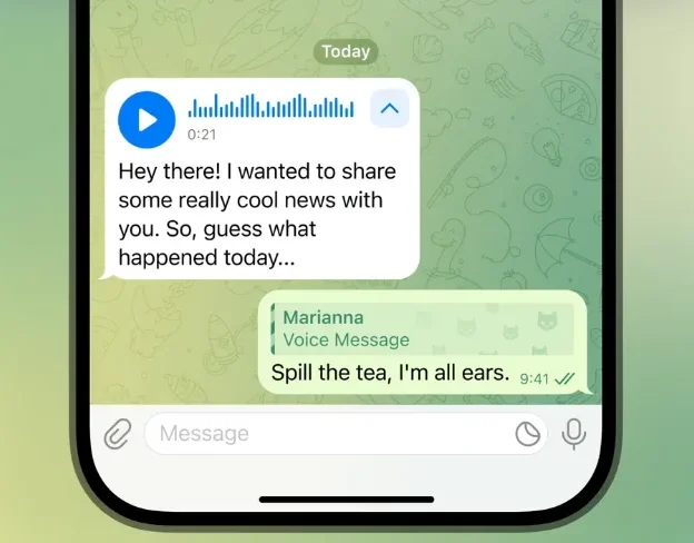 Image Telegram – La transcription de messages vocaux dispo pour tous