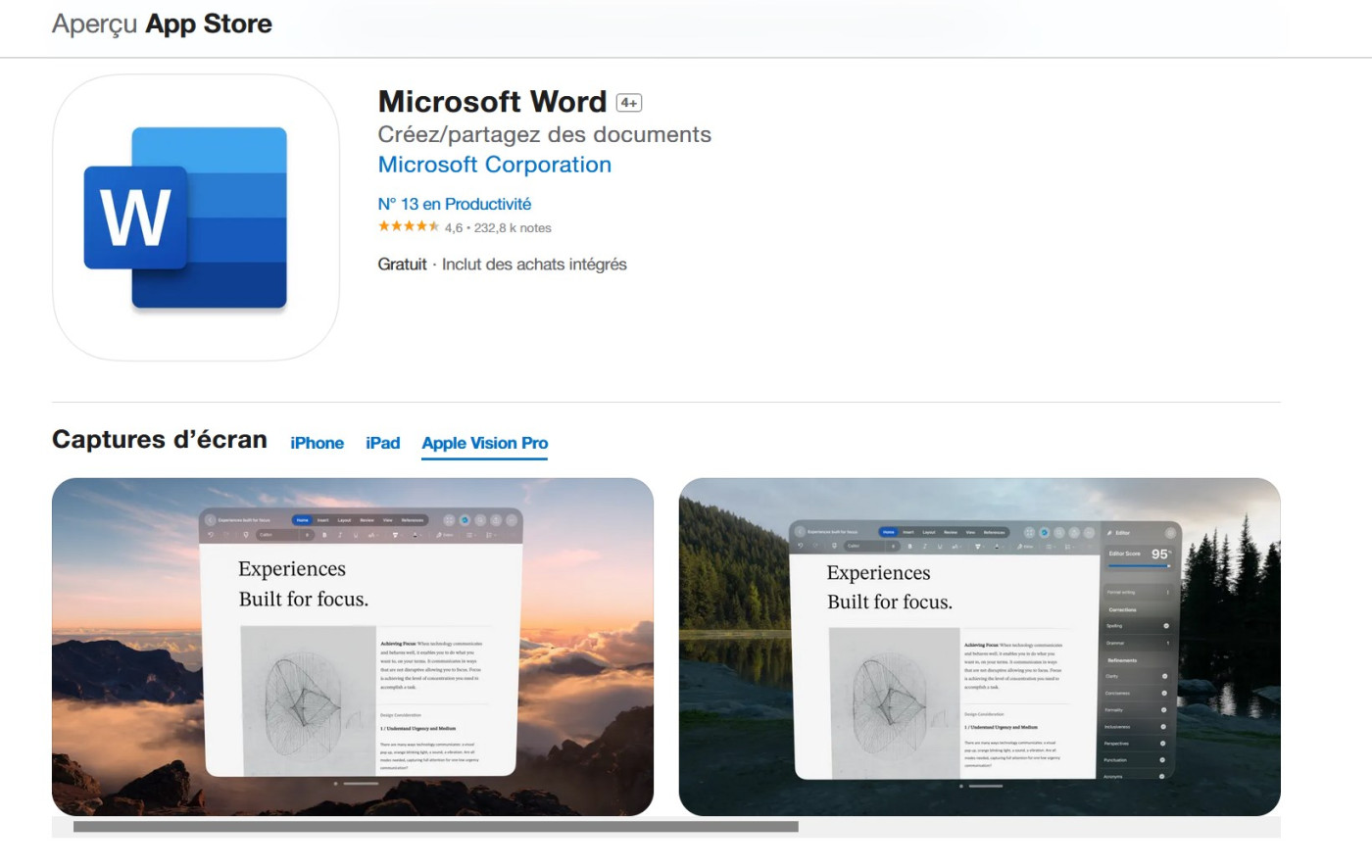 Apercu Application Vision Pro Web