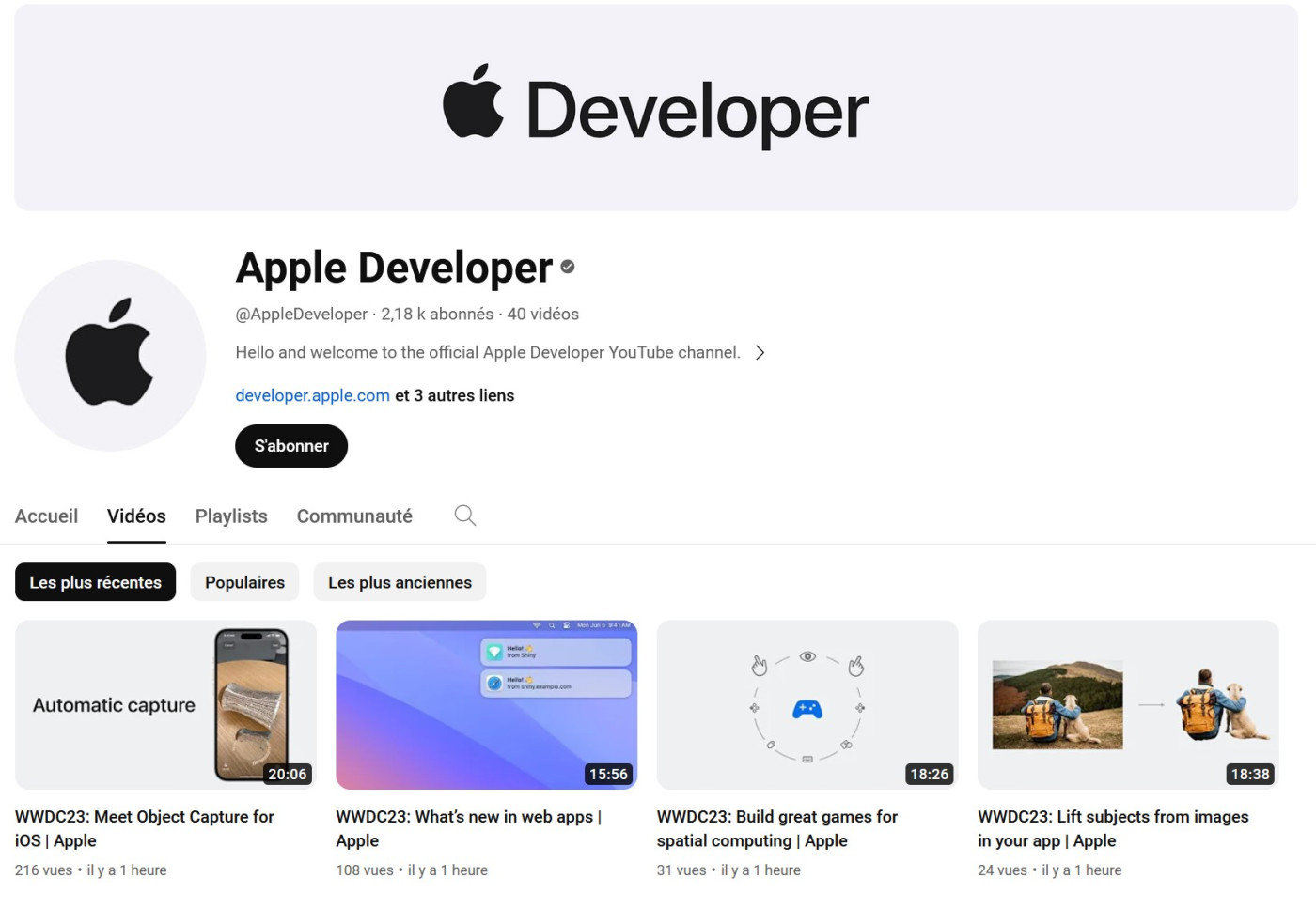 Apple Developer Chaine YouTube