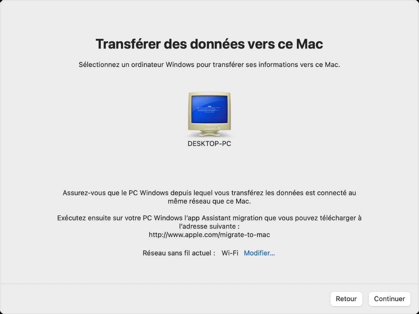 Assistant Migration Windows PC Vers macOS
