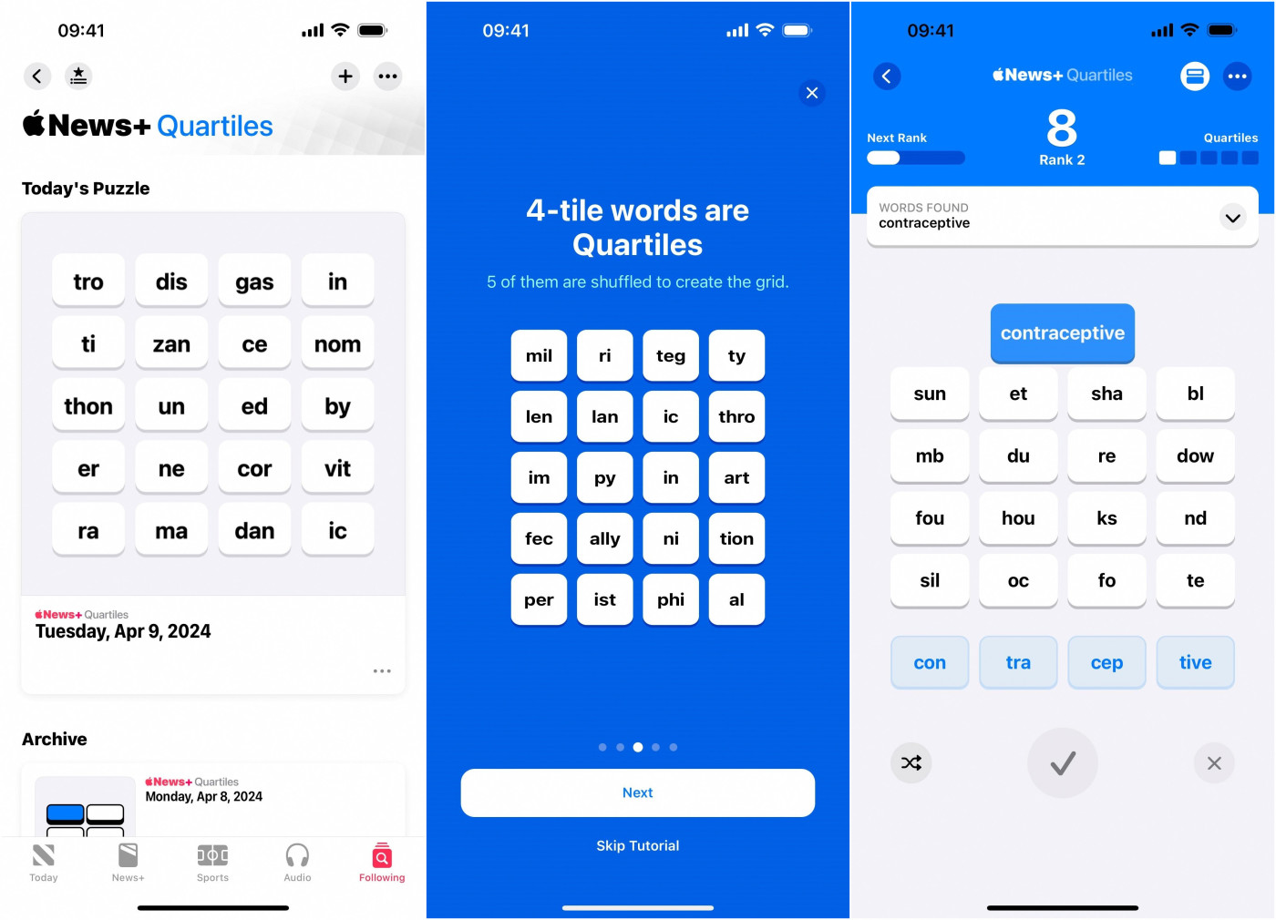 iOS 17.5 ajoute Quartiles, un jeu pour former des mots avec Apple News+
