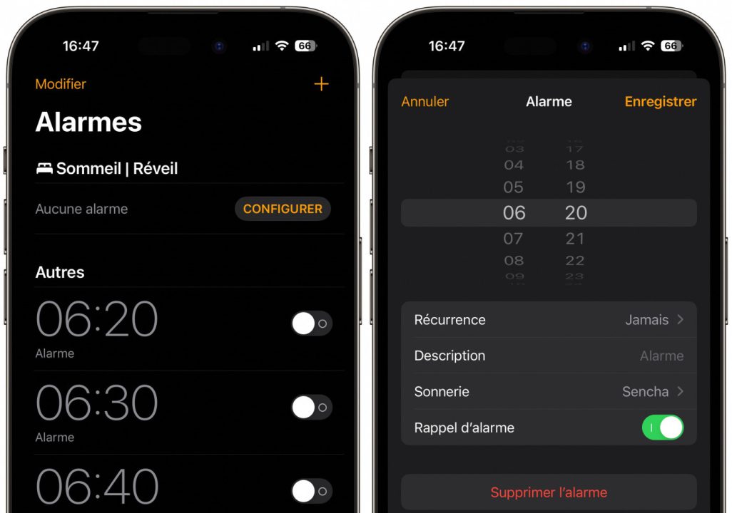 iPhone Alarme Reveil