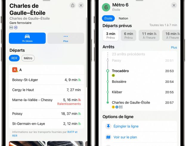 image de l'article Apple Plans ajoute les horaires en temps réel des transports en commun à Paris (RATP)