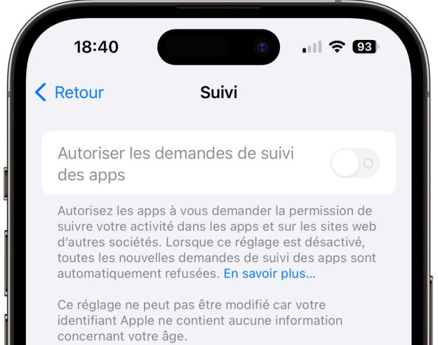 image de l'article [MàJ] iPhone : l’option « Autoriser les demandes de suivi des apps » est soudainement grisée