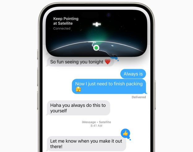 Image iOS 18 : l’envoi d’iMessage et de SMS par satellite montré en vidéos