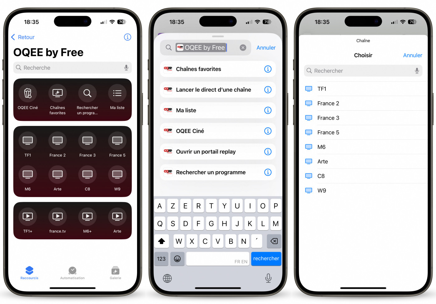 OQEE Free Raccourcis Application iPhone