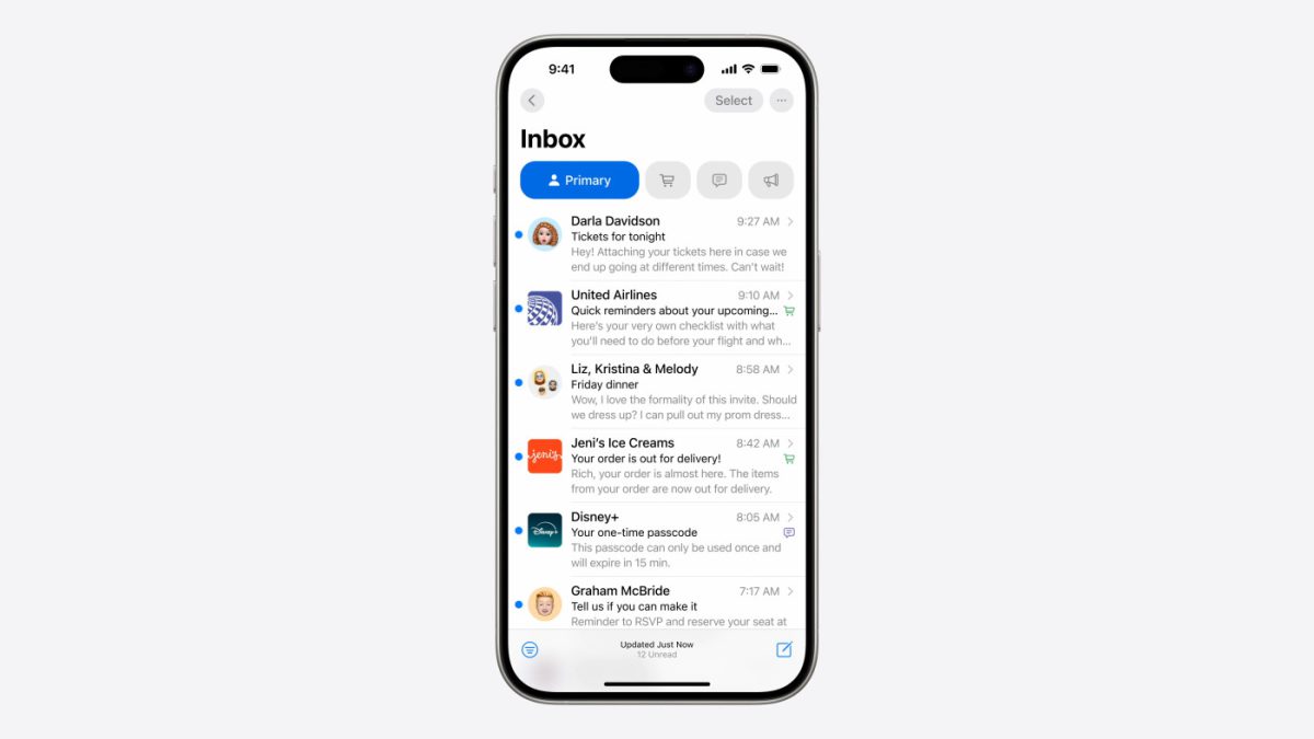 iOS 18 Application Mail Categories