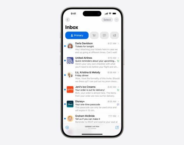 iOS 18 Application Mail Categories