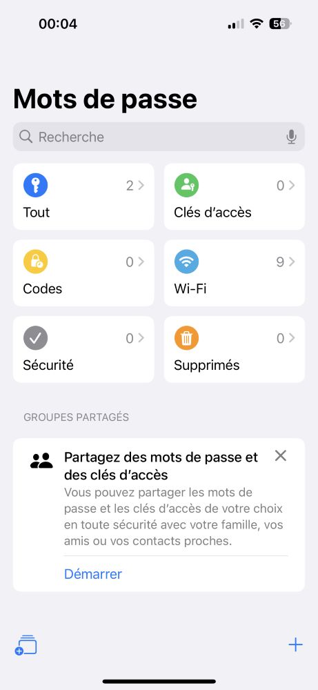 iOS 18 Beta Application Mots de Passe Signe Plus