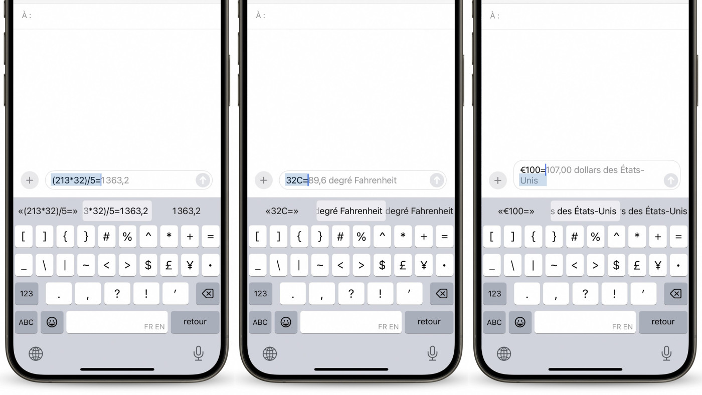 iOS 18 Clavier Calculs Conversions