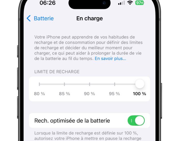 iOS 18 Differents Niveaux Recharge Maximum
