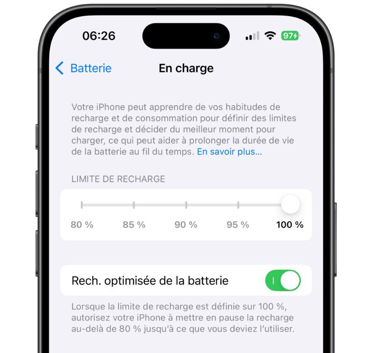 iOS 18 Differents Niveaux Recharge Maximum