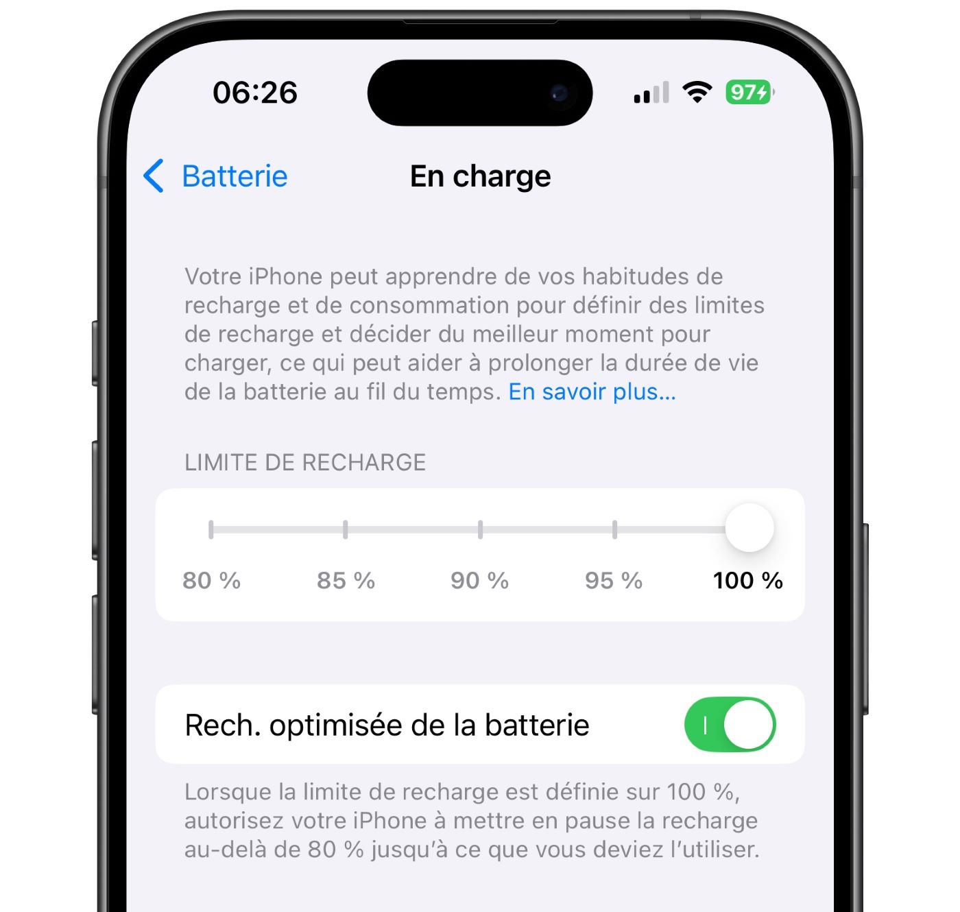 iOS 18 Differents Niveaux Recharge Maximum