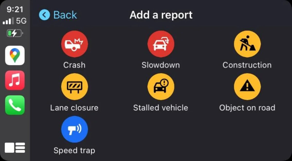 Google Maps CarPlay Signalements 2