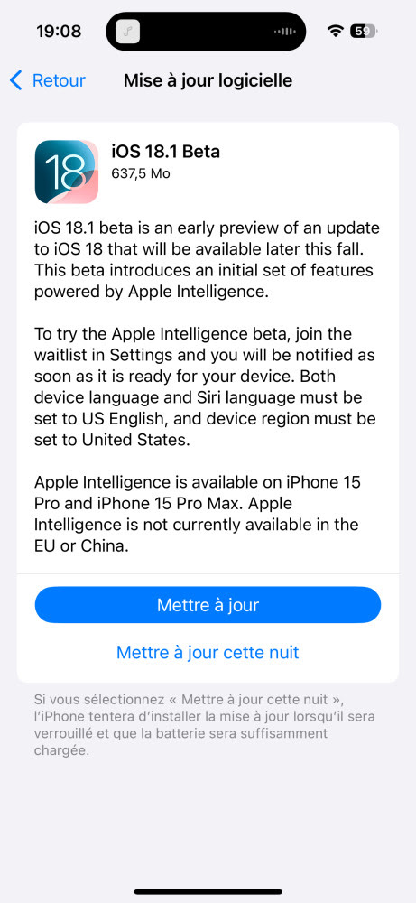 iOS 18.1 Beta 1 Disponible