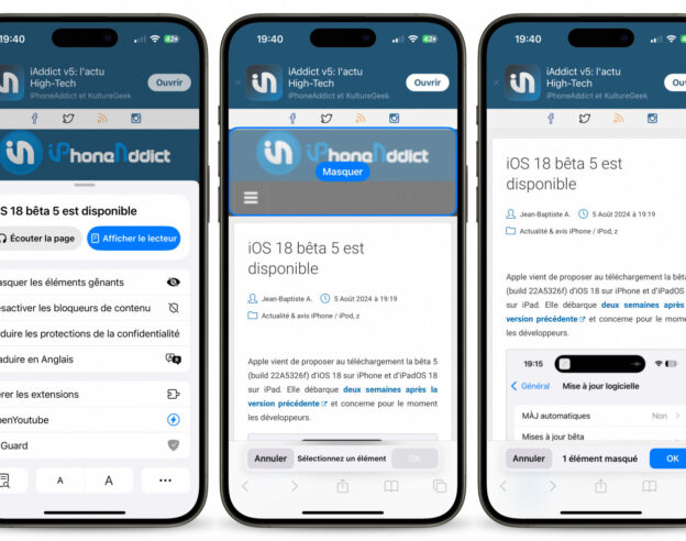 Image iOS 18 bêta 5 : Safari peut masquer les éléments gênants des sites