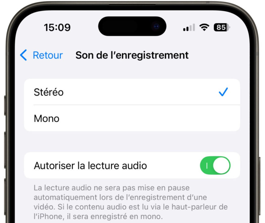 iOS 18 Reglage Lecture Audio Pendant Enregistrement Video