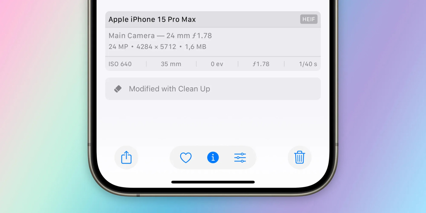 iOS 18.1 étiquette les images modifiées avec la fonction Clean Up de l’app Photos