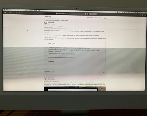 Image Des utilisateurs avec l’iMac M1 se plaignent de lignes horizontales sur l’écran