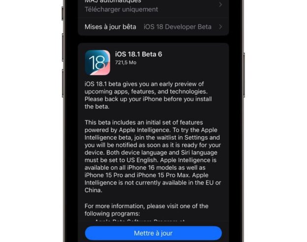 Image iOS / iPadOS 18.1 : la 6ème bêta est disponible pour les devs, tout comme la 4ème bêta de tvOS 18.1, watchOS 11.1 et visionOS 2.1