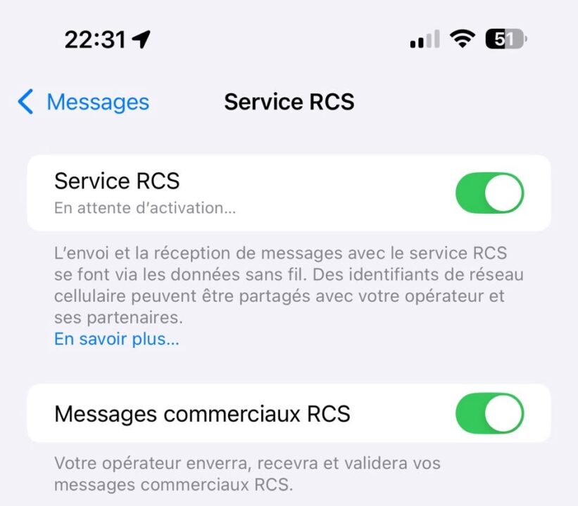 RCS iPhone En Attente Activation