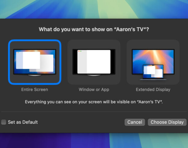 Image macOS 15.2 améliore AirPlay pour afficher une fenêtre ou une application